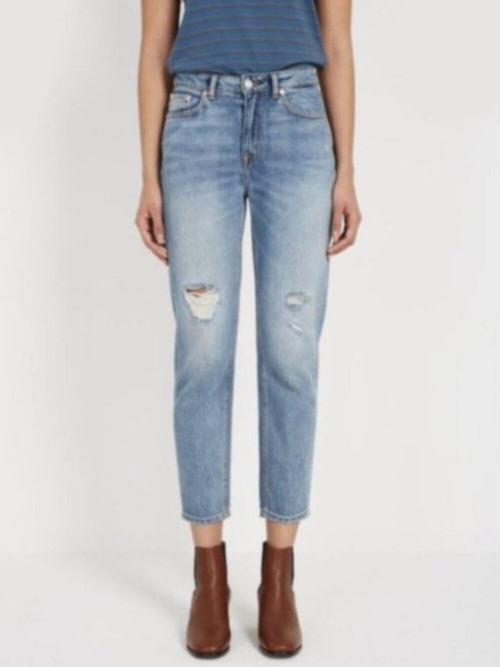 Frank & Oak Billie Relaxed Fit Jeans Distressed Cropped Denim Casual Size 24